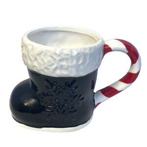 Christmas Mug Black & White Stocking with Candycane Handle Earthenware